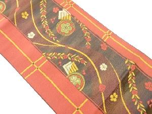 本場筑前博多縞に梅・枝垂れ桜・源氏香模様織出し名古屋帯